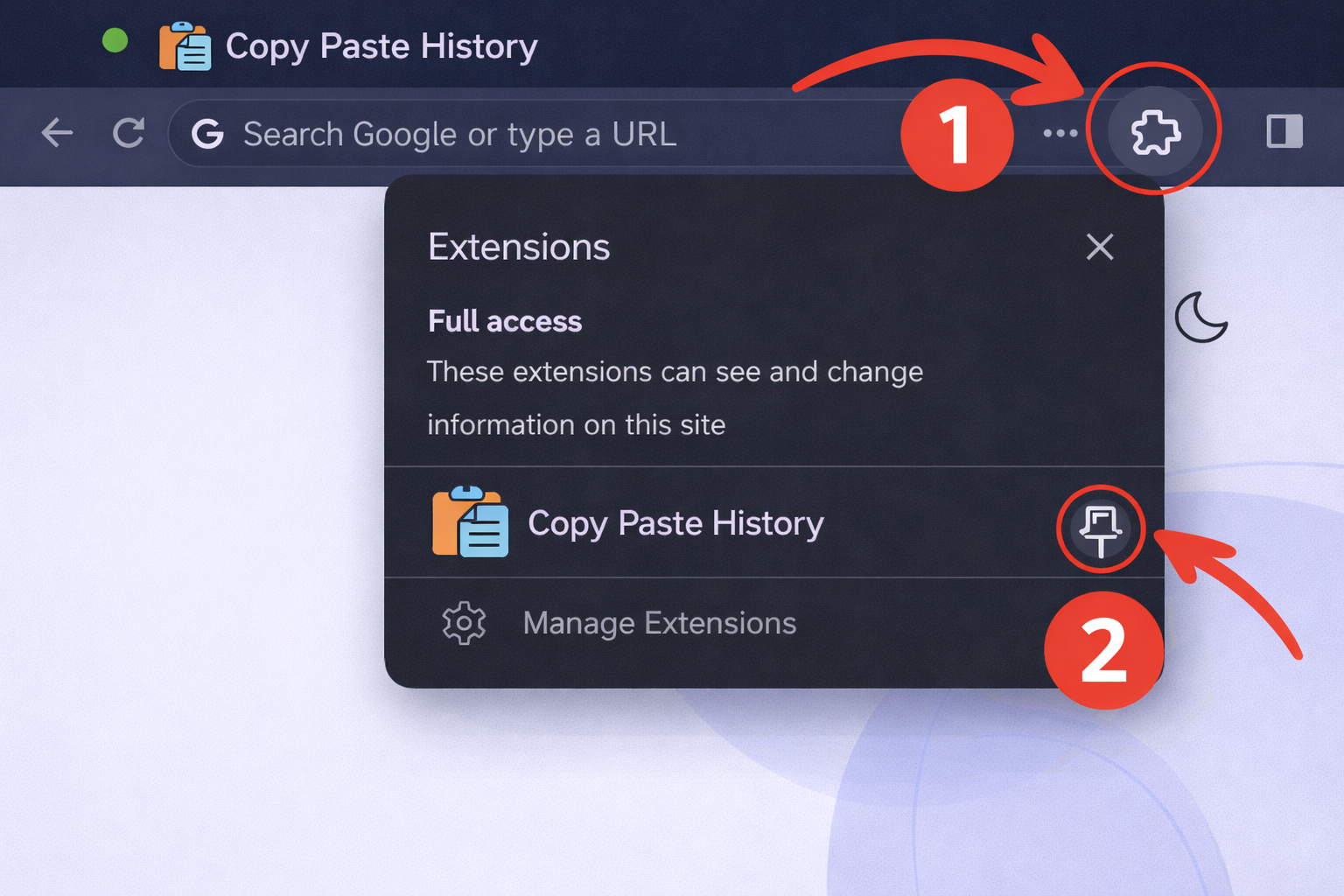 How to pin Copy Paste History in Chrome